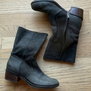 UGG Lou Sueded Leather Moto Black Boots